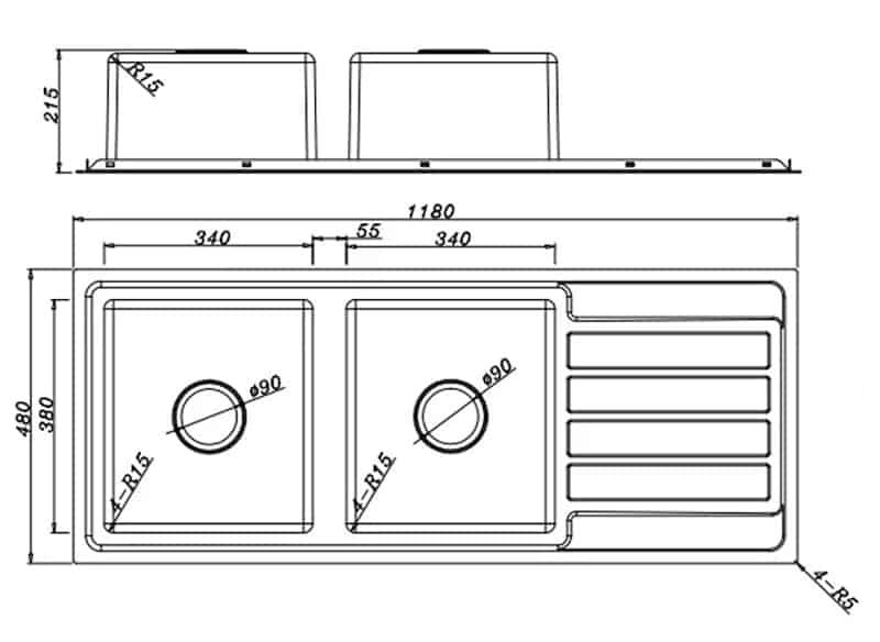 Delta Stainless Steel Sink 1180 x 480mm - Pacific Bathroom Products