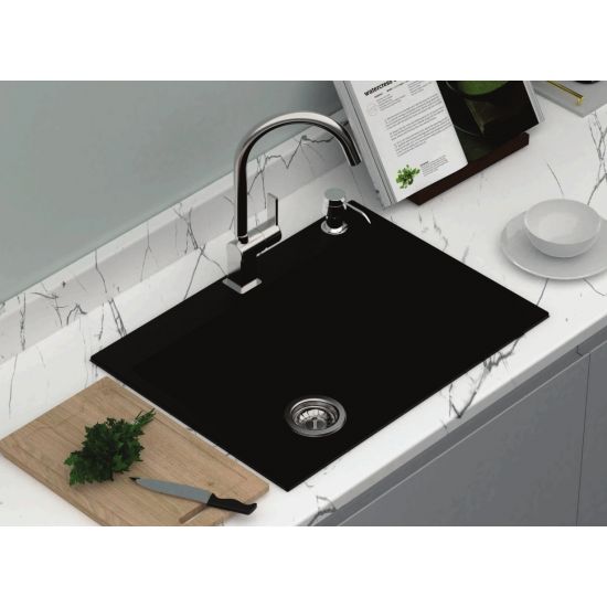680 x 500 x 220mm Carysil Black Single Bowl Granite Stone Kitchen Sink Top/Under Mount - Pacific Bathroom Products