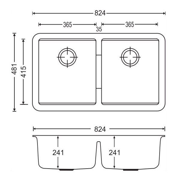 824 x 481 x 241mm Carysil Double Bowls Granite Undermount Kitchen Sink - Pacific Bathroom Products