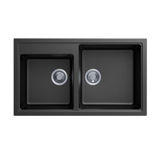 860 x 500 x 205mm Carysil Black Double Bowl Granite Kitchen Sink Top/Flush/Under Mount - Pacific Bathroom Products