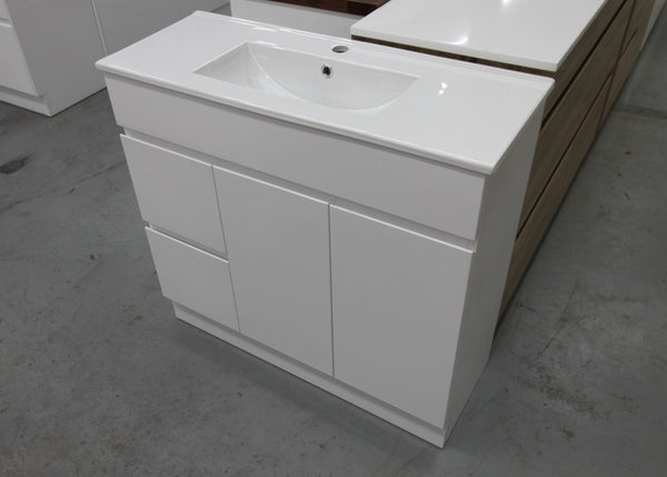 900 Skinny Free standing Vanity with Ceramic Top - Left Hand Side Drawer - Pacific Bathroom Products