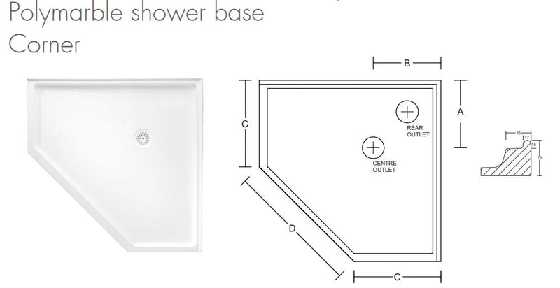Flinders Polymarble 1000 Corner Showerbase - Pacific Bathroom Products