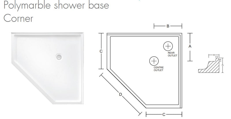 Flinders Polymarble 900 Corner Showerbase - Pacific Bathroom Products