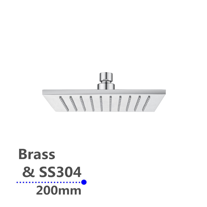 Brass Square Rainfall Shower Head - 200, 250 and 300mm - Pacific Bathroom Products