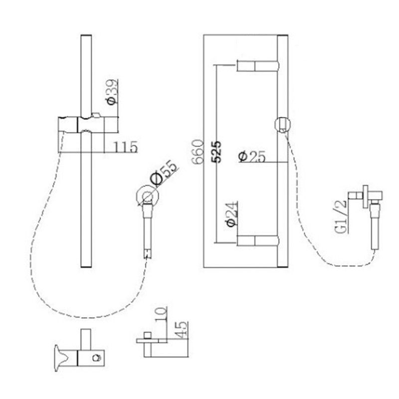 Round Chrome Wall Mounted Sliding Rail with Water Hose & Wall Connector Only - Pacific Bathroom Products