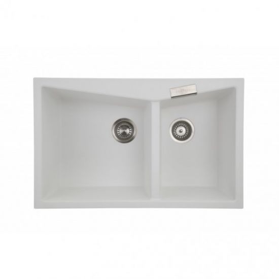 800 x 500 x 220mm Carysil White Double Bowl Granite Kitchen Sink Top/Flush Mount - Pacific Bathroom Products