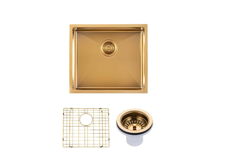 Brushed Gold 490x440x230mm 1.2mm Handmade Top/Undermount Single Bowl Kitchen/Laundry Sink - Pacific Bathroom Products
